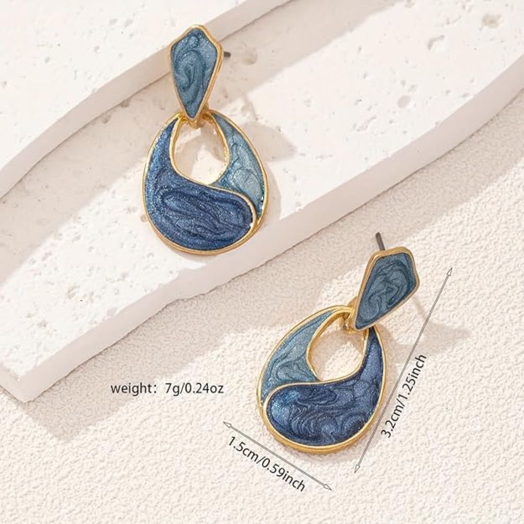 Ocean Swirl Blue Enamel Drop Earrings