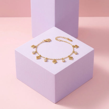 Diamond Charm Chain Bracelet for Women | Gold-Tone Crystal Link Bracelet | PRIONORI