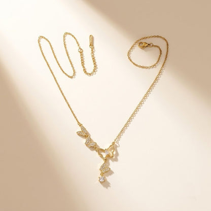 Butterfly Long Anti Tarnish Layered Necklace for Women | Gold Tone Multi-Strand Necklace