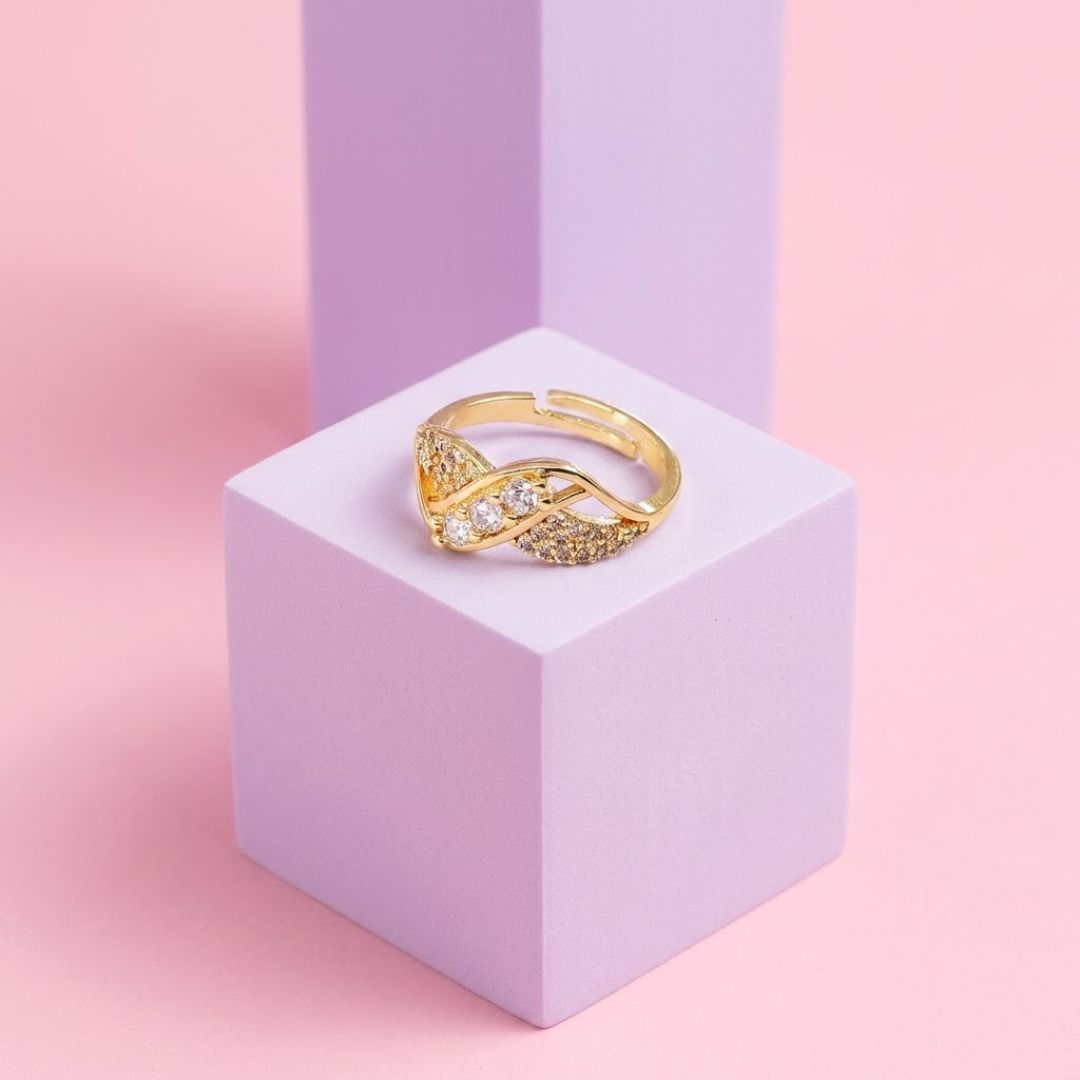 Adjustable Ring for Women | Gold Plated Crystal Ring | Elegant Statement Ring