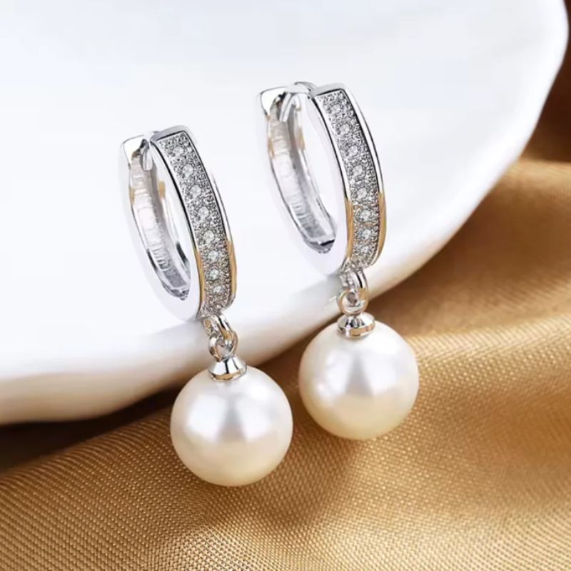 CZ Studded Bali Earrings with Pearl Drop