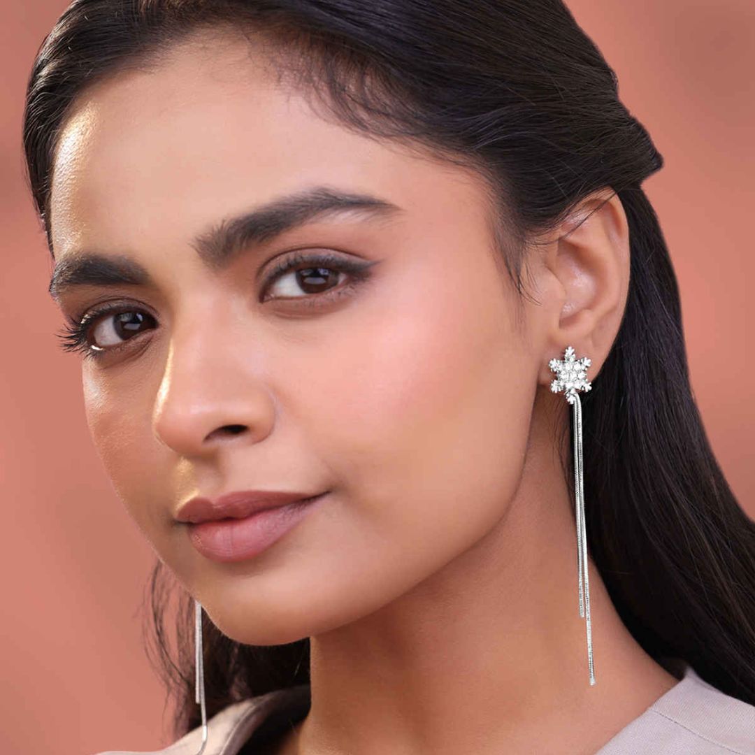 Trendy Crystal Snowflake Long Chain Earrings