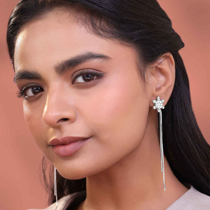 Trendy Crystal Snowflake Long Chain Earrings
