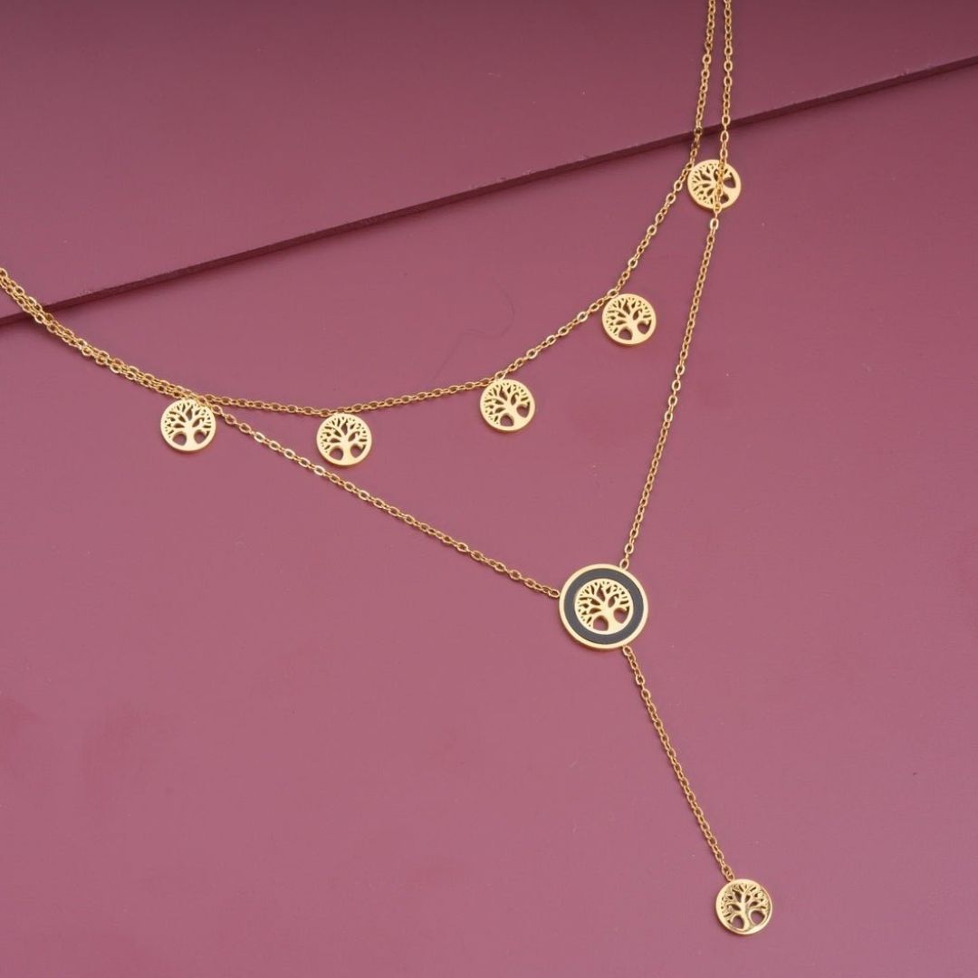 Layered Tree Charm Anti-Tarnish Necklace for Women | Tree of Life Layered Necklace