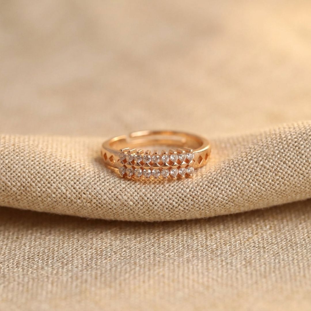 Adjustable Double Row Pave Band Ring for Women | Gold Plated CZ Band Ring