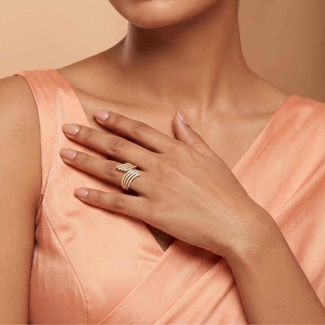 Adjustable Feather Wing Ring for Women | Gold Plated CZ Ring