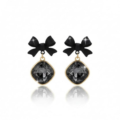 Gold Bow Crystal Drop Earrings