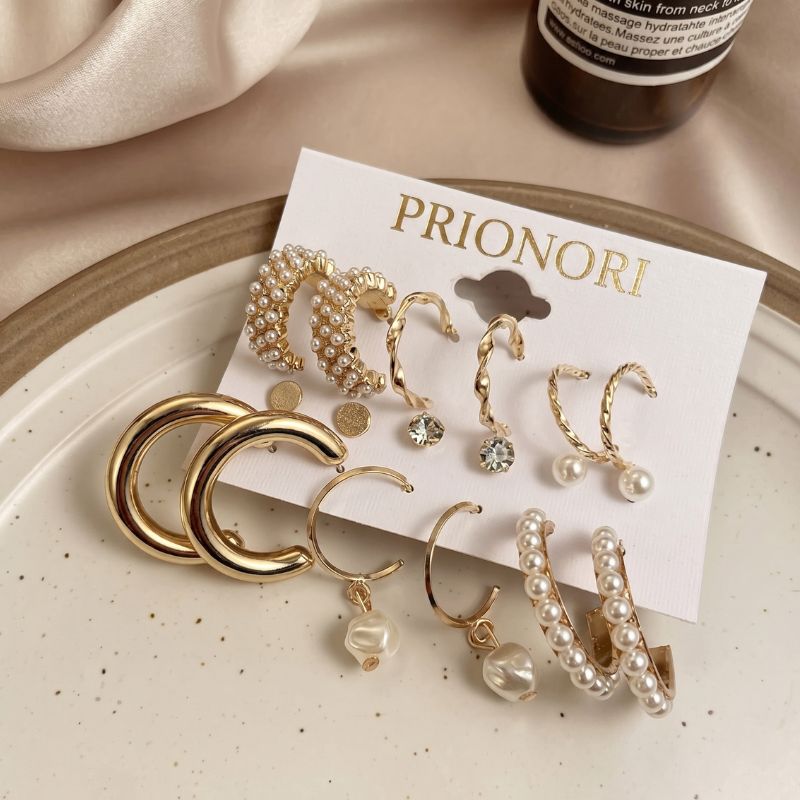 Combo of 9 Pair Gold Earrings Set for Women & Girls