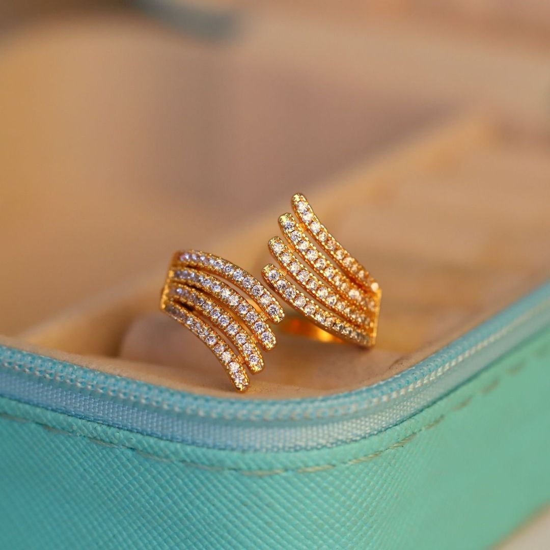 Adjustable Feather Wing Ring for Women | Gold Plated CZ Ring