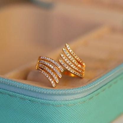 Adjustable Feather Wing Ring for Women | Gold Plated CZ Ring