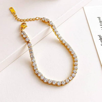 Anti Tarnish Gold Plated Tennis Bracelet for Women | Stainless Steel Fine Diamond Bracelet