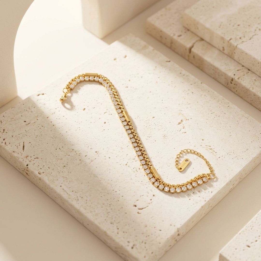 Cubic Zirconia Tennis Bracelet for Women | Gold Tone Crystal Bracelet