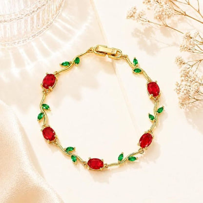 Tulip Floral Bracelet | Red & Green Stone Stainless Steel
