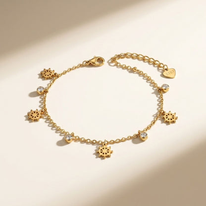 Gold Ship Wheel Charm Bracelet for Women | Crystal  Chain Bracelet