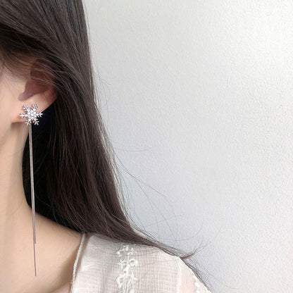 Trendy Crystal Snowflake Long Chain Earrings