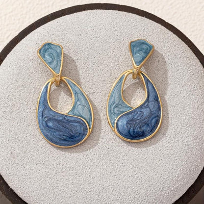 Ocean Swirl Blue Enamel Drop Earrings