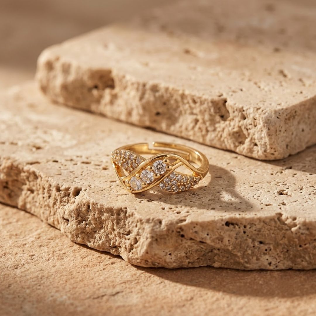 Adjustable Ring for Women | Gold Plated Crystal Ring | Elegant Statement Ring
