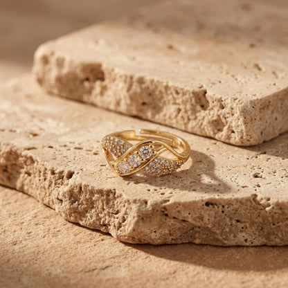 Adjustable Ring for Women | Gold Plated Crystal Ring | Elegant Statement Ring