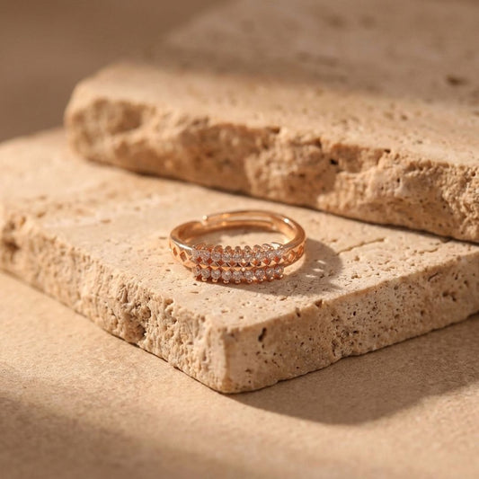 Adjustable Double Row Pave Band Ring for Women | Gold Plated CZ Band Ring