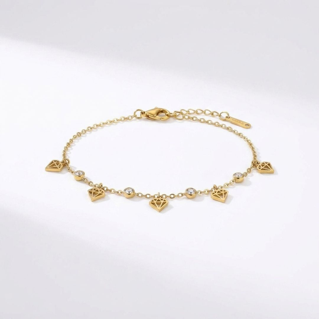 Diamond Charm Chain Bracelet for Women | Gold-Tone Crystal Link Bracelet | PRIONORI