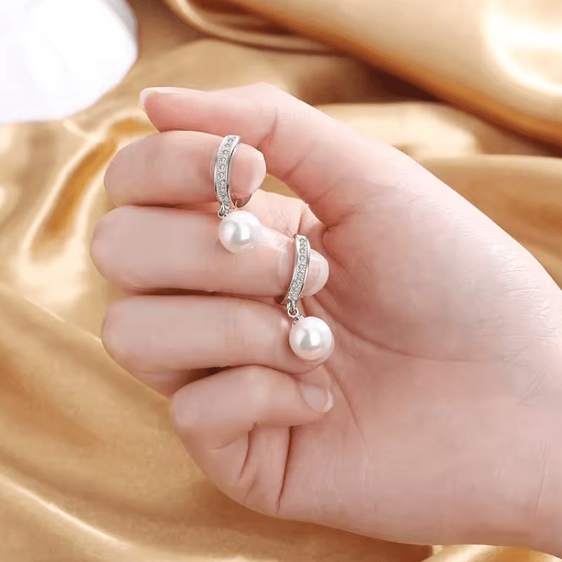 CZ Studded Bali Earrings with Pearl Drop