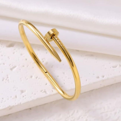 Gold Plated Nail Design Bracelet for Women | Anti Tarnish Stainless Steel Open Cuff Kada