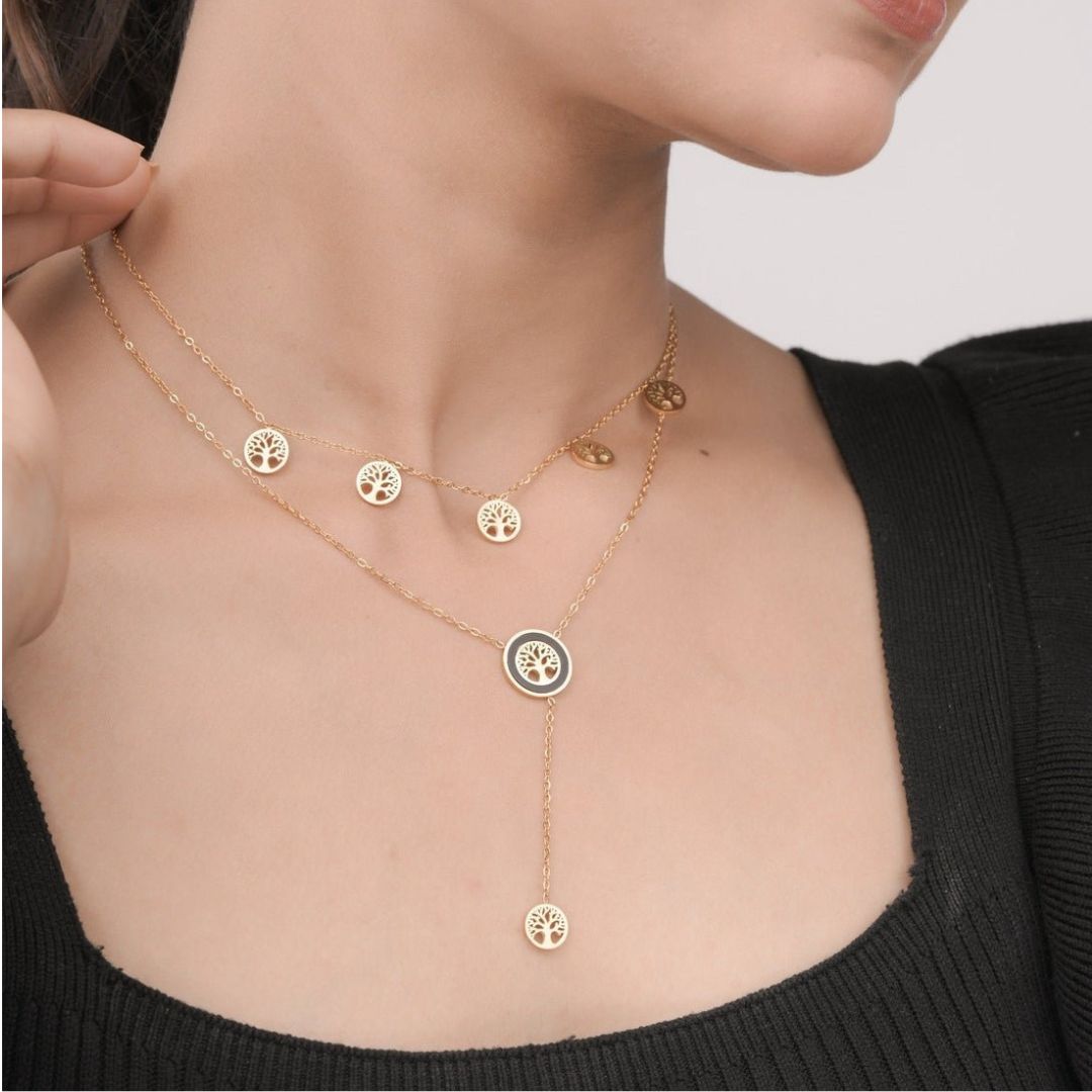 Layered Tree Charm Anti-Tarnish Necklace for Women | Tree of Life Layered Necklace