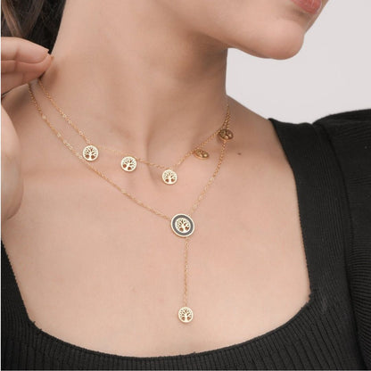 Layered Tree Charm Anti-Tarnish Necklace for Women | Tree of Life Layered Necklace