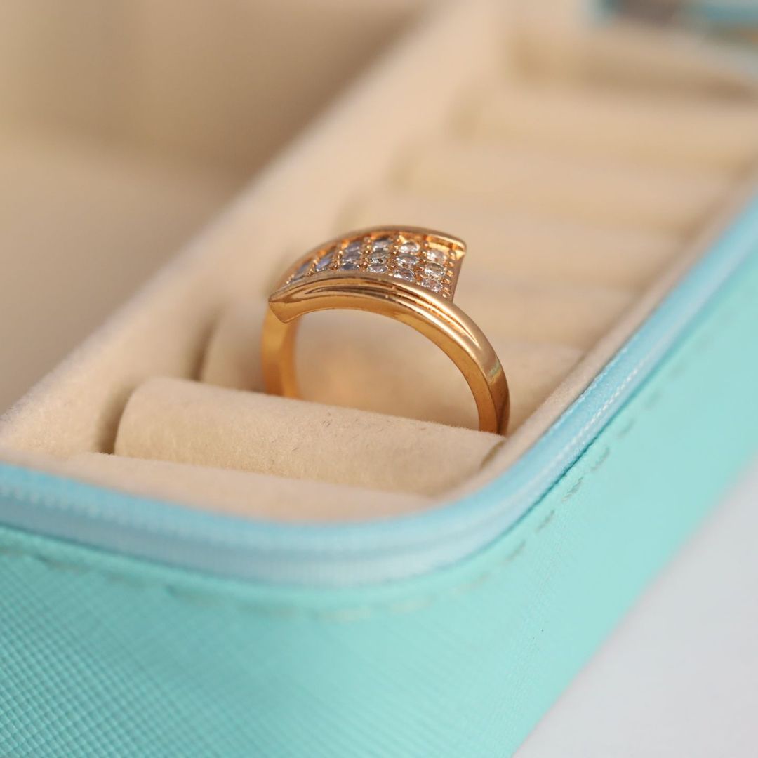 Adjustable Curved Pave Patch Ring for Women | Gold Plated CZ Band Ring