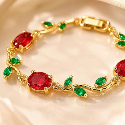 Tulip Floral Bracelet | Red & Green Stone Stainless Steel