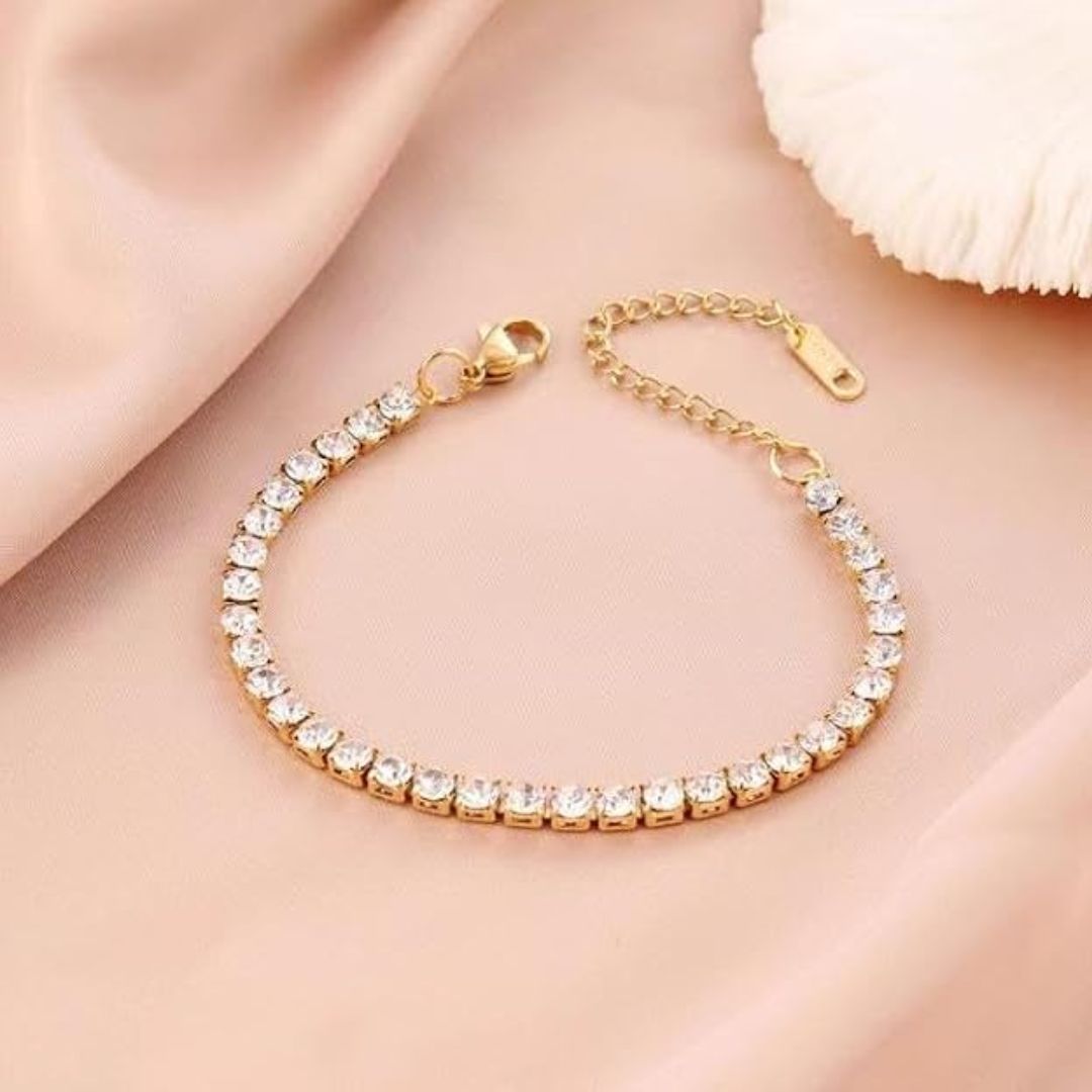 Anti Tarnish Gold Plated Tennis Bracelet for Women | Stainless Steel Fine Diamond Bracelet