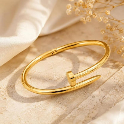 Gold Plated Nail Design Bracelet for Women | Anti Tarnish Stainless Steel Open Cuff Kada