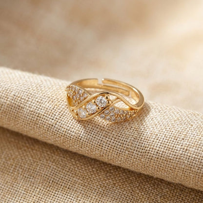 Adjustable Ring for Women | Gold Plated Crystal Ring | Elegant Statement Ring