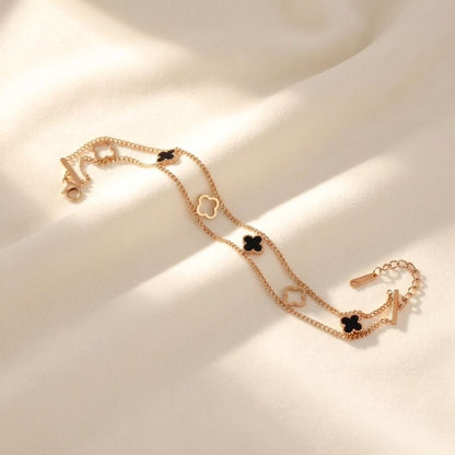 Clover Chain Bracelet for Women | Gold-Tone Double Layer Charm Bracelet