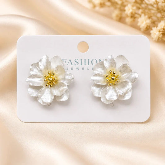 Pearl Flower Stud Earrings | Gold-Center Floral Earrings
