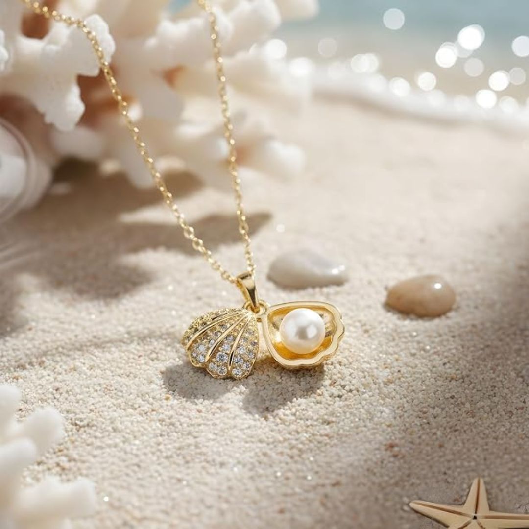 Shell Pearl Locket Pendant Necklace for Women | Gold Plated Openable Seashell Pendant