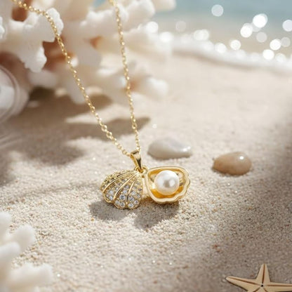 Shell Pearl Locket Pendant Necklace for Women | Gold Plated Openable Seashell Pendant