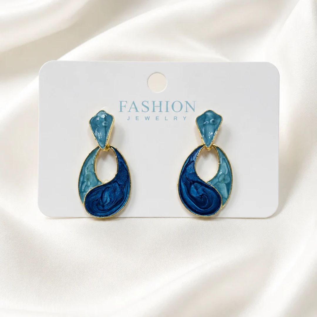 Ocean Swirl Blue Enamel Drop Earrings