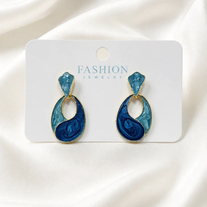 Ocean Swirl Blue Enamel Drop Earrings