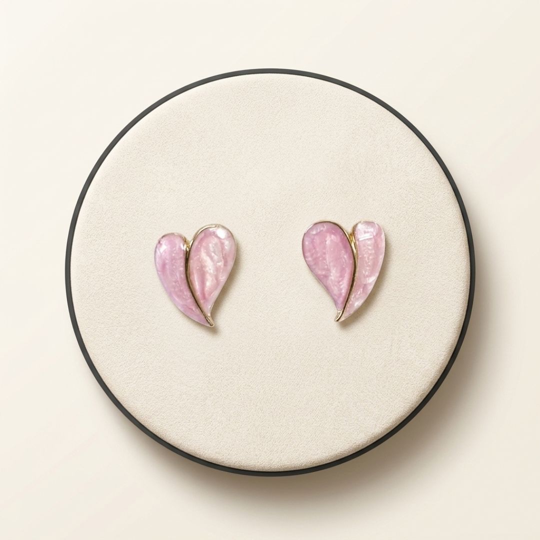 Blush Pink Enamel Leaf Stud Earrings | Minimal Gold-Tone Earrings