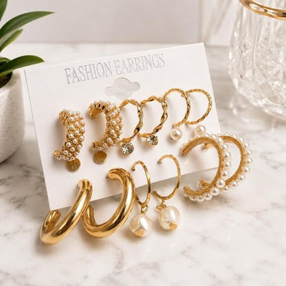 Combo of 9 Pair Gold Earrings Set for Women & Girls
