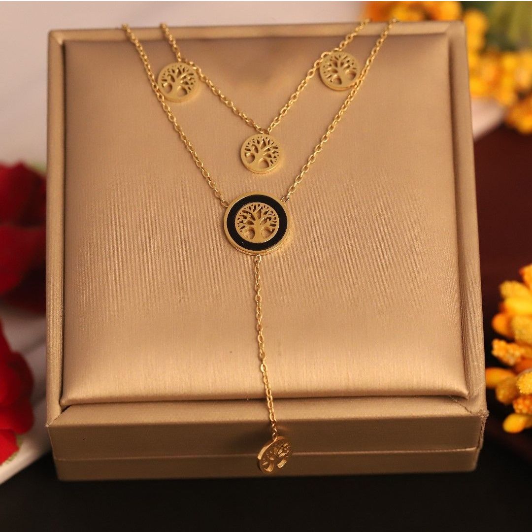 Layered Tree Charm Anti-Tarnish Necklace for Women | Tree of Life Layered Necklace