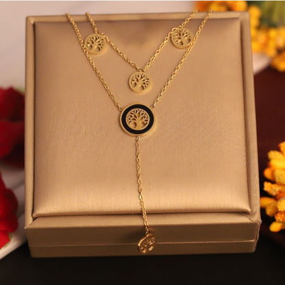 Layered Tree Charm Anti-Tarnish Necklace for Women | Tree of Life Layered Necklace