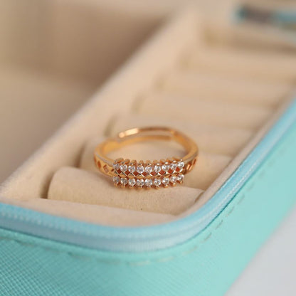 Adjustable Double Row Pave Band Ring for Women | Gold Plated CZ Band Ring