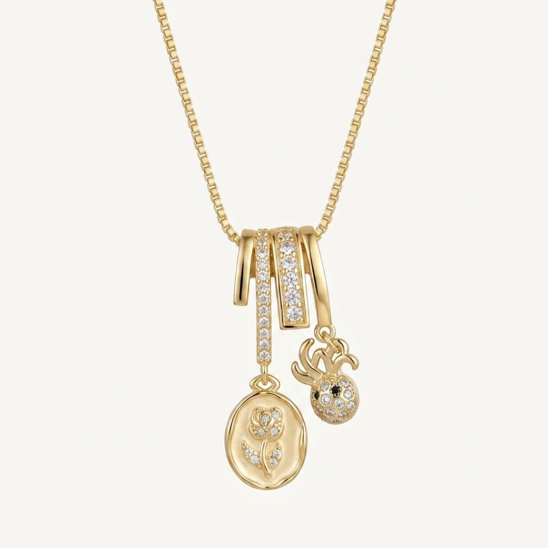 Anti Tarnish Pendant Necklace for Women | Gold Plated Dual Pendant Locket Necklace