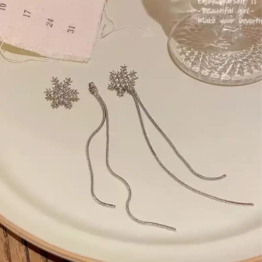 Trendy Crystal Snowflake Long Chain Earrings