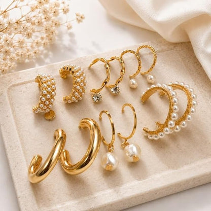 Combo of 9 Pair Gold Earrings Set for Women & Girls