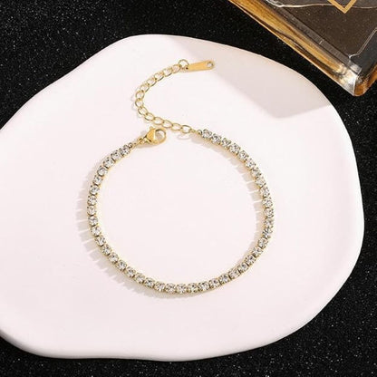 Anti Tarnish Gold Plated Tennis Bracelet for Women | Stainless Steel Fine Diamond Bracelet