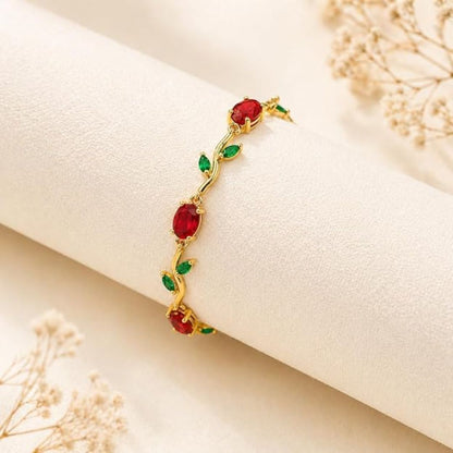 Tulip Floral Bracelet | Red & Green Stone Stainless Steel