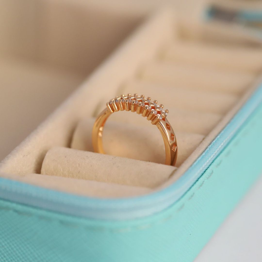 Adjustable Double Row Pave Band Ring for Women | Gold Plated CZ Band Ring